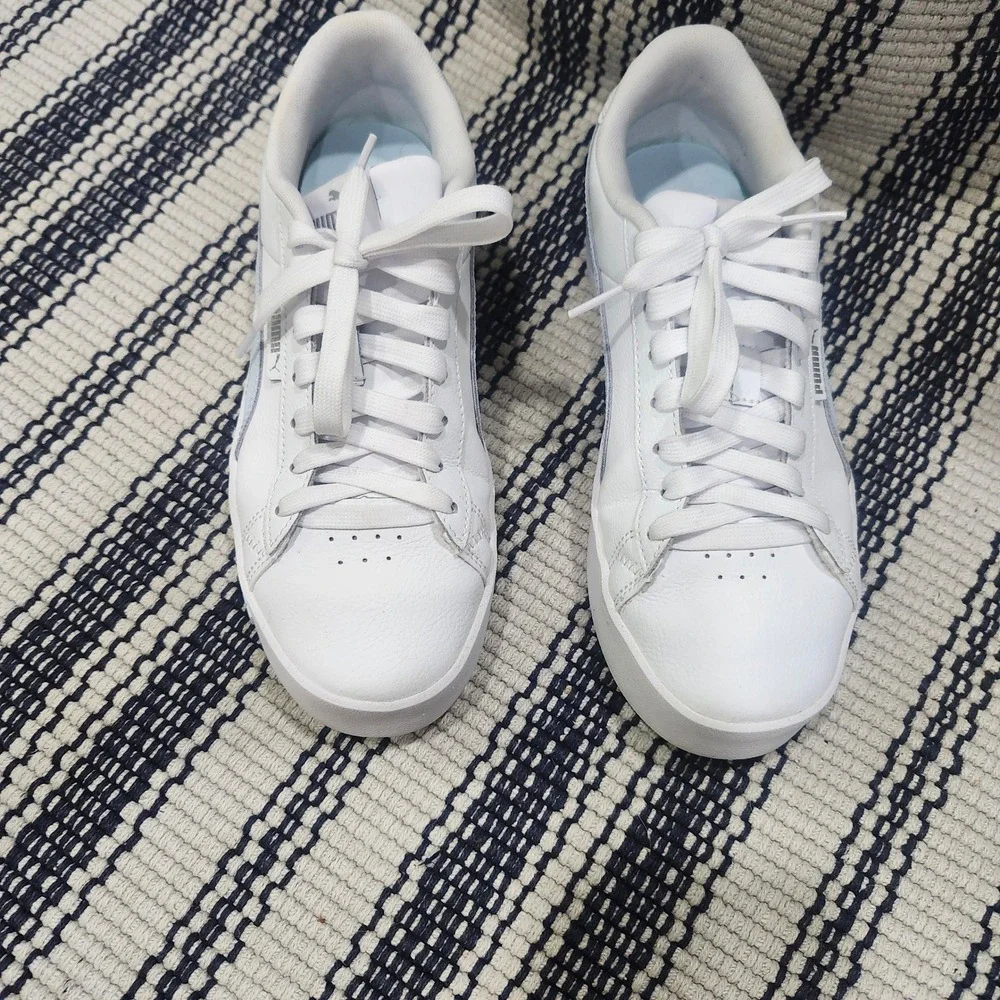 Puma Jada Womens White Light Blue Leather Platform Sneakers Low Top Shoes size 8
